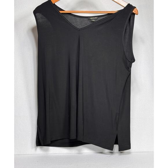 IMAN Global Chic Runway Jersey Mock Neck Tank - Black Size L Simple Black Top - Picture 1 of 5